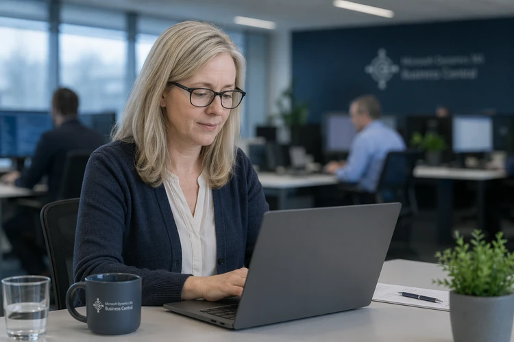 Dynamics 365 BC konsulent arbejder ved laptop
